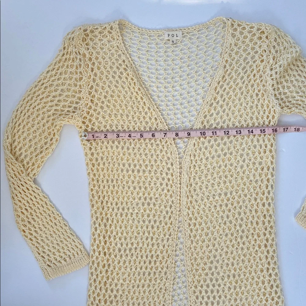 POL Women’s Cream Crochet Knitwear Boho Bohemian Open Front Cardigan Size Small